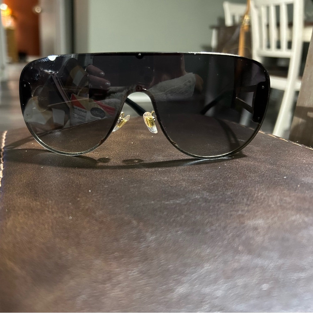 Versace 41mm Gray Gradient Shield with black and gold frames